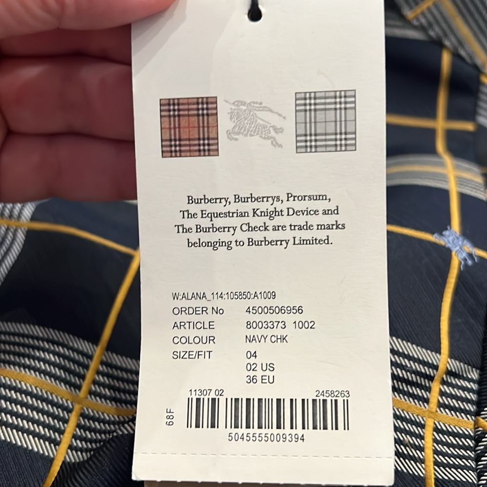 Navy Check Burberry Pleated Dress NWT Size 2 - Picture 11 of 11